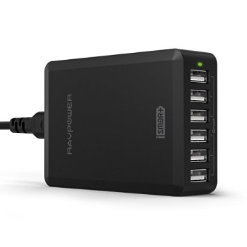 RAVPower 60W 12A 6-Port USB Charger Desktop Charging Station with iSmart Technology (Black)