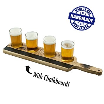 Handmade Deluxe Professional Charred Oak Barrel Beer or Whiskey Flight with Chalkboard, 5-Piece
