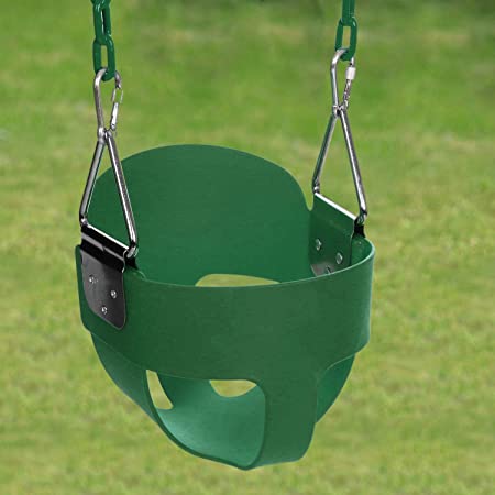 Balanu Heavy Duty High Back Full Bucket Toddler Swing Seat with Coated Swing Chains for Kid Baby Infant - Yard/Garden/Playground Use (Green)