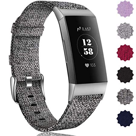 Maledan Bands Compatible with Fitbit Charge 3 & Charge 3 SE Fitness Activity Tracker for Women Men, Breathable Woven Fabric Replacement Accessory Strap