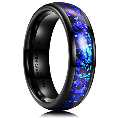 King Will Mens 4mm/6mm/8mm Black Tungsten Plating Wedding Ring Inlay Blue Purple Fragments Engagement Band