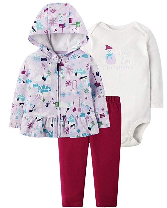 Little Bitty Baby Girl Clothes Outfits Hooded Jacket Long Sleeve Bodysuit Pants Set 3 Pcs