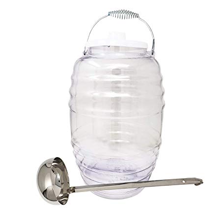 Made In Mexico Vitrolero Aguas Frescas Tapadera Water Jug Juice Beverage Container With Lid & 16oz Ladle Combo, 5-Gallon 20L - Clear, Party Fiesta Catering - BPA Free Food Grade Plastic