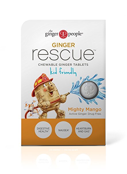 Ginger Rescue - Chewable Ginger Tablets by The Ginger People for Motion Sickness & Nausea, Mighty Mango, 24 tabs