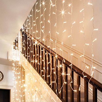 18W 9.8ft x 9.8ft LED Window Curtain Light, 8 Modes Icicles Starry Extendable Christmas String Light, 300 LEDs, Indoor & Outdoor Decoration for Festival Wedding Party Garden Living Room Bedroom