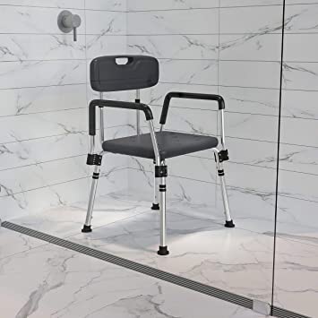 Flash Furniture Hercules Series 300 Lb Capacity Adjustable Gray Bath & Shower Chair with Quick Release Back & Arms