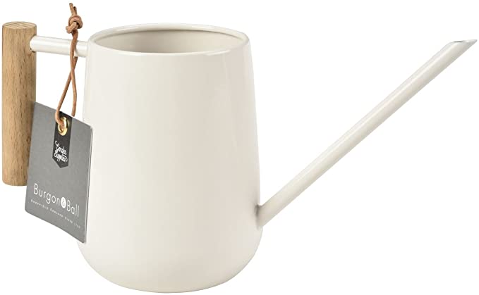 Burgon & Ball Indoor Watering Can in Stone Cream 0.7L Lightweight with Wooden Handle Thin Spout
