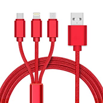2 Pack Multi Charging Cable 3 in 1 Nylon Braided Multiple USB Fast Charger Cord 4ft(1.2m) with Micro USB/Type C Compatible for Phone 7/7 Plus/Galaxy S8 and More