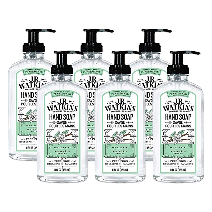 JR Watkins Gel Hand Soap, Vanilla Mint, 6 Pack, Scented Liquid Hand Wash for Bathroom or  Kitchen, USA Made and Cruelty Free, 11 fl oz