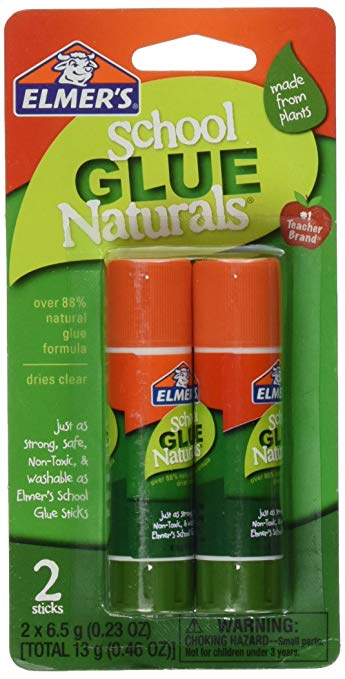 ELMERS School Glue Naturals Clear 0.21 Oz Stick, 2 Per Pack (E5044)