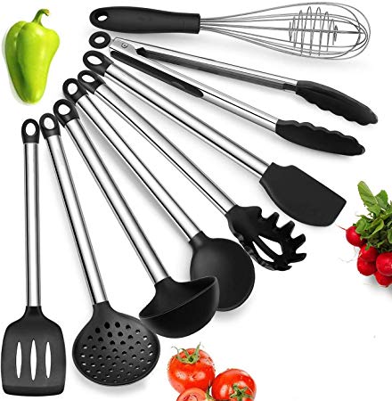 Kitchen Utensils Set 8 Cooking Utensils Set, Silicone  Stainless Steel Spatula Set, Nonstick Non-Scratch and Heat Resistant Cookware Set, Great Kitchen Tools
