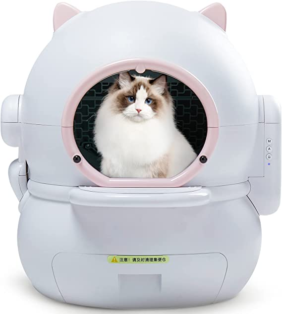 Button Automatic Litter Box,One-Click Working Litter Box,for Multiple Cats,Large Volume