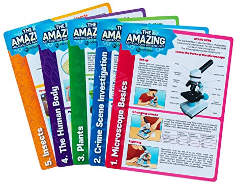 Omano Microscope Experiments and Science Activities for Kids “The Amazing Microscope Adventures” (5-Card Pack) Book Alternative, Home, Classroom DIY Scientific Learning