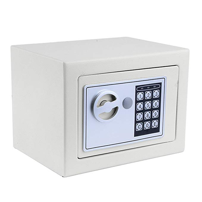 Miageek [US STOCK] Security Safes 8.9x6.9x6.3 inches Home Office Hotel Digital Electronic Safe Box Wall Cabinet Hidden Key Lock Safes for Jewelry Cash Gun Document Steel Alloy Drop Safe (White)