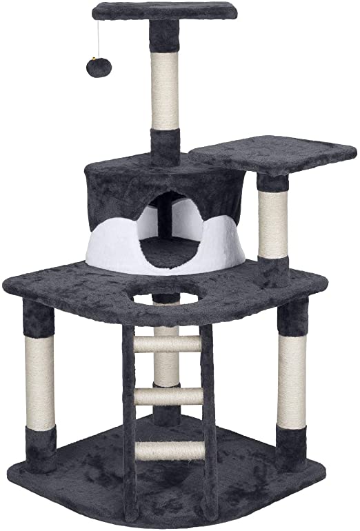 Yaheetech 120CM Cat Tree Tower Cat Scratching Post with Spacious Condo, Cozy Platform and Replaceable Dangling Ball