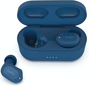 Belkin Écouteurs bluetooth sans fil SOUNDFORM Play - 3 préréglages, certification IPX5 pour la résistance à la sueur et aux éclaboussures, autonomie de 38 h, pour iPhone, Galaxy, Pixel, etc., bleu