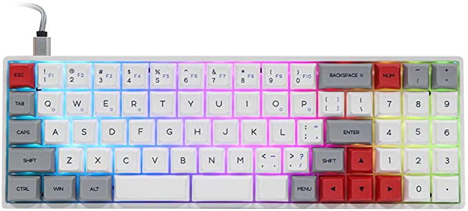 EPOMAKER GK73X RGB Hotswap 68% Mechanical Keyboard with Independent F/Num/Arrow Keys, Split Spacebar Fully Programmable for Gamers (Gateron Red Switch, Grey White)