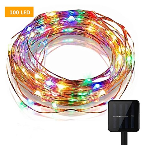 Solar Christmas Lights, ieGeek 39ft 100 LED Starry Fairy Copper Wire Lights 8 Modes Waterproof Indoor/Outdoor Solar Lights Christmas Gift for Garden Patio Home Party Wedding (Multi-color)