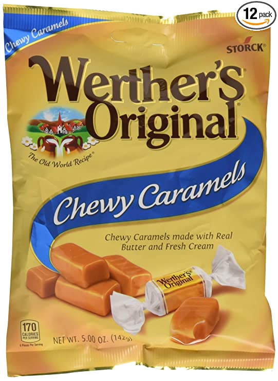WERTHER'S ORIGINAL Chewy Caramels, 5.0 Ounce Bags (Pack of 12), Bulk Candy, Individually Wrapped Candy Caramels, Caramel Candy Sweets, Bag of Candy, 5oz Chewy Caramel