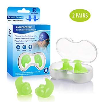 Hearprotek Swimming Ear Plugs, 2 Pairs Waterproof Reusable Silicone Ear Plugs for Swimmers Showering Bathing Surfing and Other Water Sports Adults Size