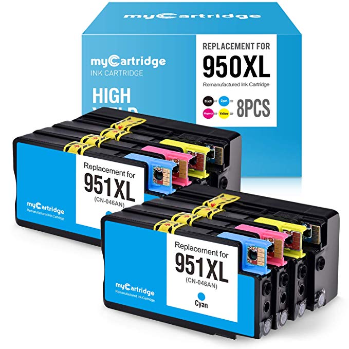 myCartridge Upgraded Chips 950xl 951xl Compatible Ink Cartridges Replacement for HP 950 XL 951 XL Combo(2 Black 2 Cyan 2 Magenta 2 Yellow,8-Pack) High Yield Fit OfficeJet Pro 8600 8610 8630 8100 251dw