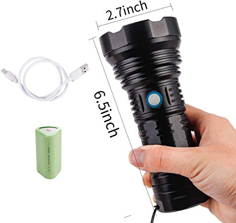 Whaply Heavy-Duty SST40 LED High 2000 Lumen High Power Rechargeable Flashlight Searchlight Spotlight with 8600mAh 18650 Battery