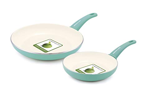 GreenLife Soft Grip Ceramic Non-Stick 7" and 10" Open Frypan Set, Turquoise