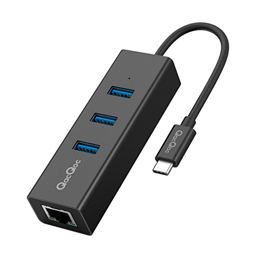 TICTID USB C to 3-Port USB 3.0 Aluminum Portable Hub USB 3.0 hub with 1000/100/10 Gigabit Ethernet Port Network Adapter for MacBook ,MacBook Pro, Chrome book Pixel and more USB Type-C Devices QC-H12E