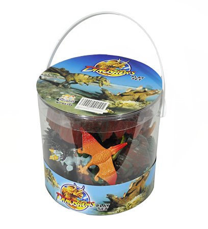 Giant Bucket of Dinosaur Action Figures Playset - 32 Dinosaurs and Accessories by Hingfat