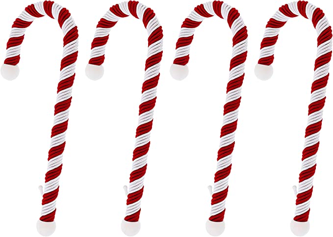 Haute Decor Candy Cane Stocking Holder, (Large Version) 4-Pack, Classic Red & White