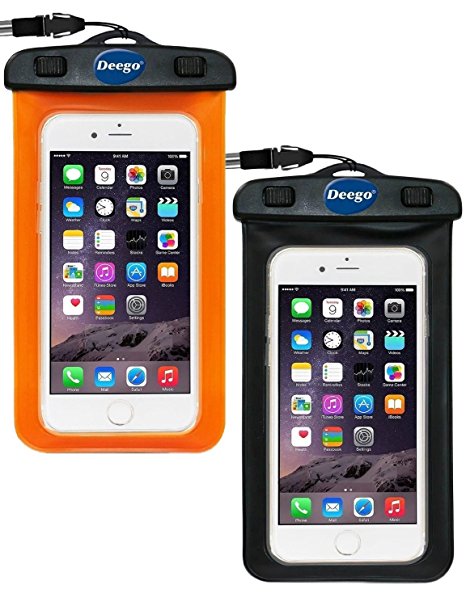 [2 Pack] Universal Waterproof Case, Deego Clear Cell Phone Dry Bag Pouch With Armband   Neck Strap for iPhone 7 / SE / 6s / 6s Plus, Galaxy Note 7 / S7 / S7 Edge up to 6.0" diagonal, BlACK ORANGE