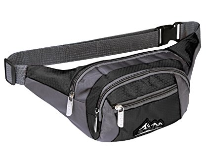 Vofolen® Water Resistant Waist Packs Sports Fanny Pack Casual Waist Bag Clutch Shoulder Chest Pocket Workout Exercise Lumbar bag Cellphone Pouch Carrying Case for iPhone 7 Plus 6S Plus Galaxy S7 Edge -Black