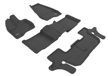 3D MAXpider Complete Set Custom Fit All-Weather Floor Mat for Select Ford Explorer Models - Kagu Rubber (Black)