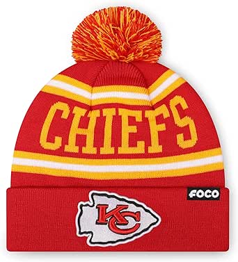 FOCO NFL Team Logo Stripe Pom Beanie Hat