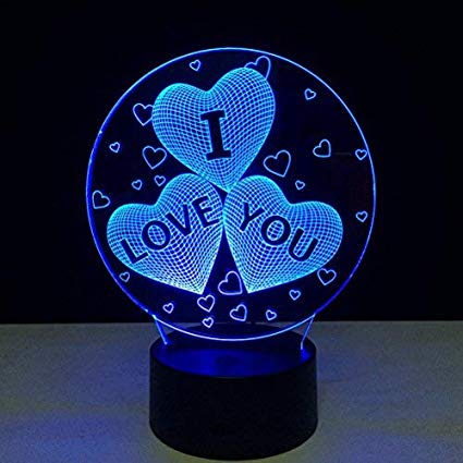 LEDMOMO 3D I LOVE You Heart Optical LED Illusion Lamp 7 Color Change Touch Switch Remote Control Colors Changes Night Light (I LOVE YOU Heart)