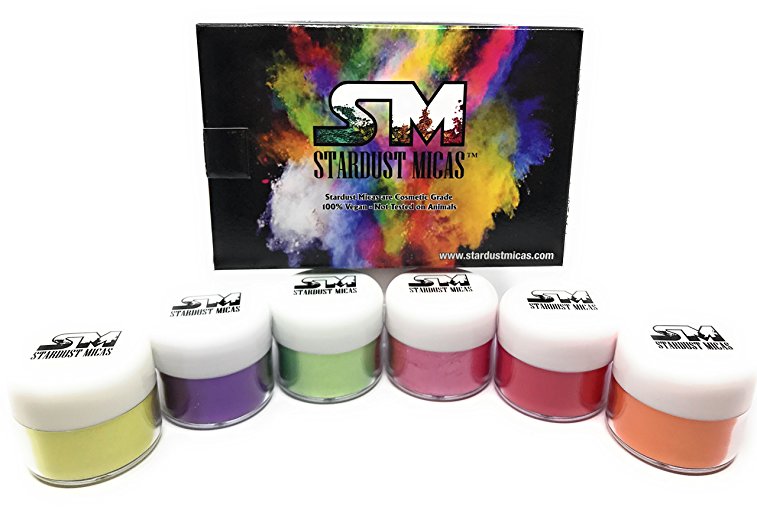 Stardust Micas Pigment Powder 6-Pack Cosmetic Grade Colorant for Makeup, Soap Making, Bath Bombs, DIY Crafting Projects, Bright True Colors Stable Mica Batch Consistency Tested Color Set #2
