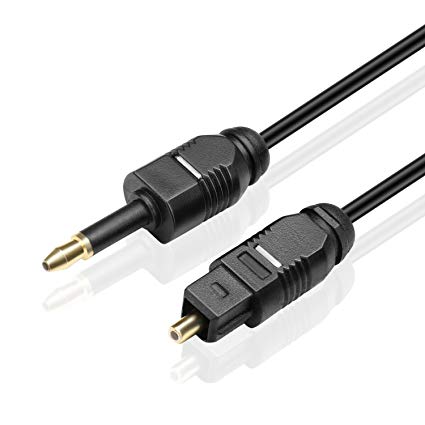 TNP Premium Mini Toslink to Toslink Digital Optical Audio Cable (12 Feet) - Standard Toslink to Mini Toslink Male Plug Connector Adapter Converter Jack Wire Cord