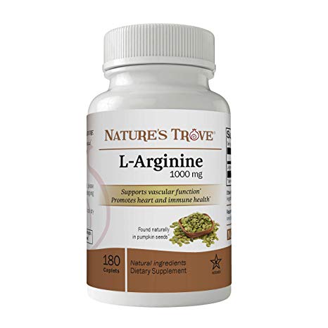 Extra Strength L Arginine 1000mg, Nitric Oxide Supplement, Easy to Swallow Tablet, Vascularity Supplement, Pre-Workout for Men and Women, 180 Count by Nature’s Trove