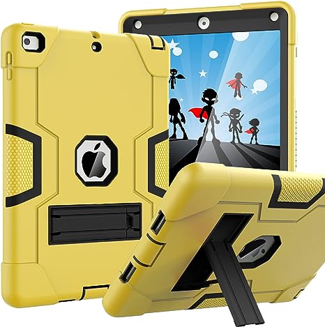 OKP Case for iPad 6th Generation/iPad 5th Generation/iPad 9.7 inch/ iPad Air 2, Hybrid Shockproof Rugged Protective Cover for ipad 9.7 inch 2018/2017 with Built-in Kickstand (Yellow Black)