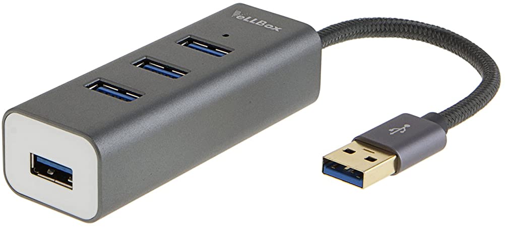 VeLLBox USB3.0 Hub, 4 Port Aluminum USB 3.0 Adapter Cable, Aluminum Alloy Shell, Grey, 10cm