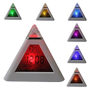 BZ Simple Digital Alarm Clock 7 LED Color Change Pyramid with Temperature, Alarm and Sleeping Function