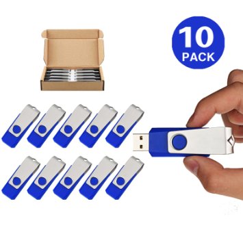 TOPSELL 10 Pack 16GB USB Flash Drives Flash Drive Flash Memory Stick Swivel USB 2.0 (16G, 10PCS, Blue)