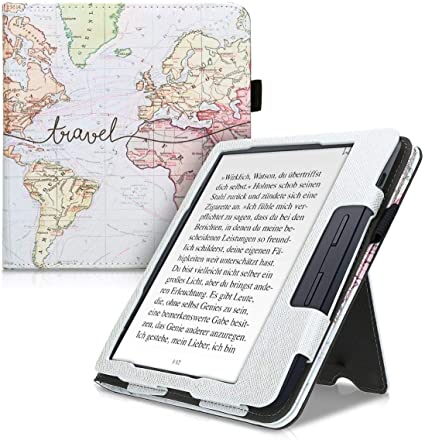 kwmobile Carcasa Compatible con Kobo Libra H2O - Funda con Agarre elástico y Soporte - Mapa Mundial Negro/Multicolor