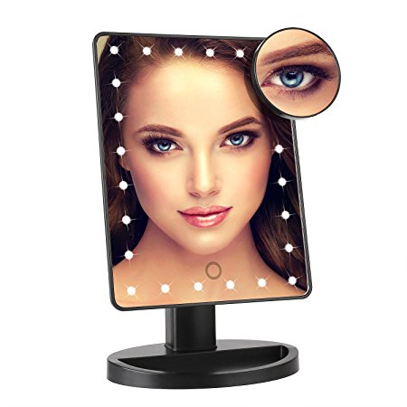 MVPOWER 24LED lighted Cosmetic Makeup Mirror / Vanity Mirror with Portable 10x Magnified Spot Mirror,180° Free Rotation,Dimmable for Tabletop, Bedroom, Bathroom
