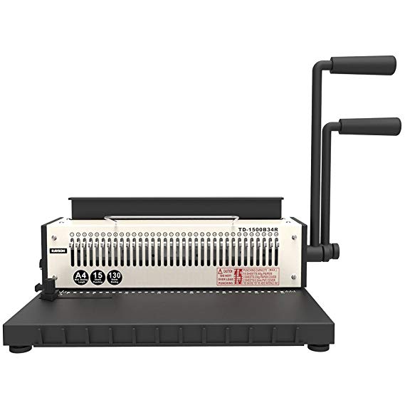Rayson TD-1500B34R Wire Binding Machine - 34 Holes Wire Equipment, 3:1 Pitch, All 34 Disengaging Dies, Round (Diameter 0.18") Hole Punch, Heavy-Duty, 15 Sheets Single Punching Capacity