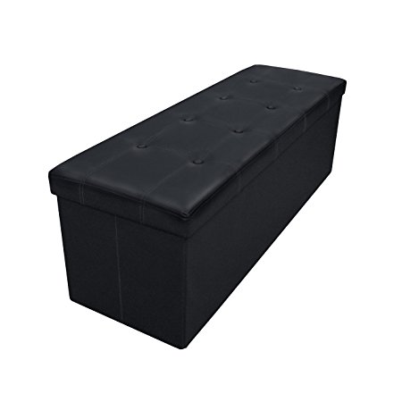 Best Price Plus Button Design Memory Foam Folding Storage Ottoman Bench with Faux Leather, 45", Black