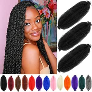 Afro Twist Hair 24 Inch 3 Packs, Springy Afro Twist Hair Pre Fluffed Spring Twist Hair Pre Stretched Wrapping Hair for Soft Locs Hair Extensions (24 Inch (Pack of 3), 1B#)