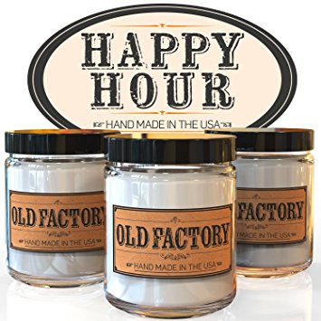 Scented Candles - Happy Hour - Set of 3: Bourbon, Black & Tan, and Champagne - 3 x 4-Ounce Soy Candles