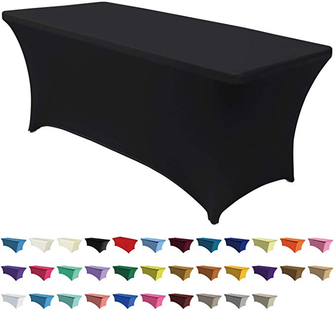 ABCCANOPY Spandex Table Cover 8 ft. Fitted Polyester Tablecloth Stretch Spandex Table Cover-Table Toppers Black, 96" L x 30" W x 30" H
