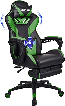 Elecwish Racing Gaming Chair with Footrest and Massage Lumbar Pillow,  Swivel Height Adjustable Reclining PU Leather